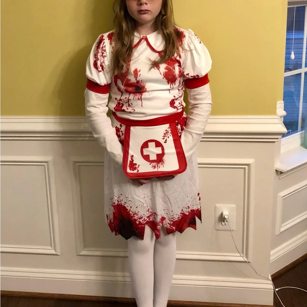 🩸👩🏽⚕️Girls Halloween “Bloody Nurse” Costume Dress – Spooky & Fun! - Picture 9 of 9